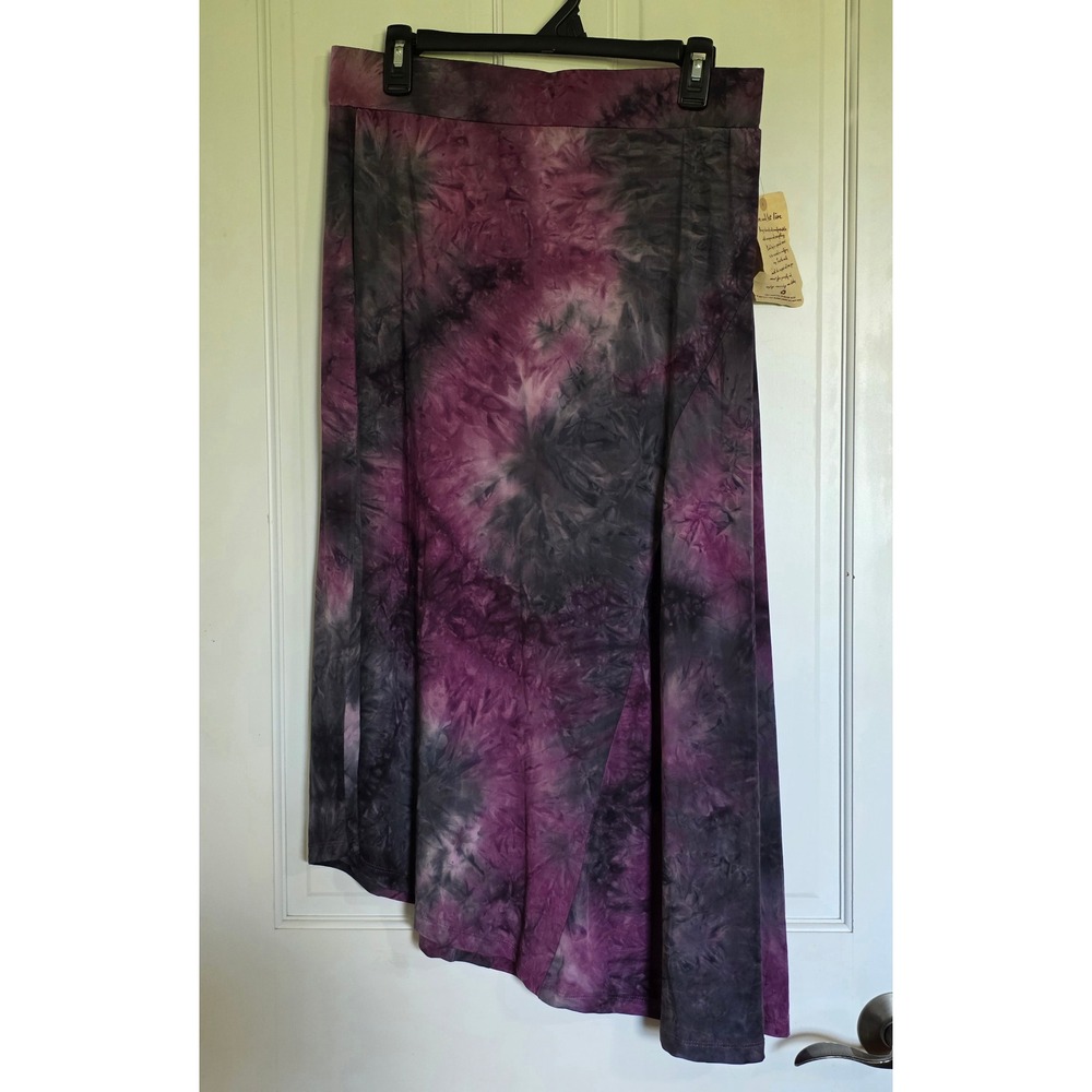 One World Women Tie Dye Asymmetrical Maxi Skirt Purple Gray Small Cottagecore